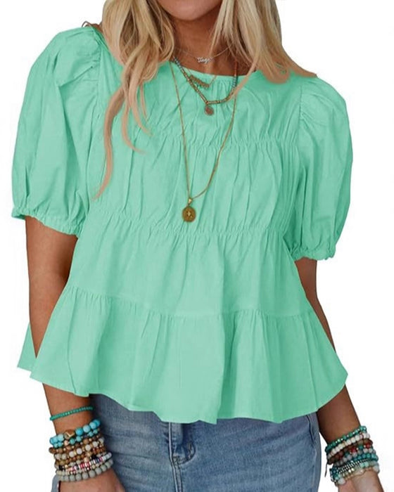 Puff Sleeve Loose Fit Ruffled Blouse