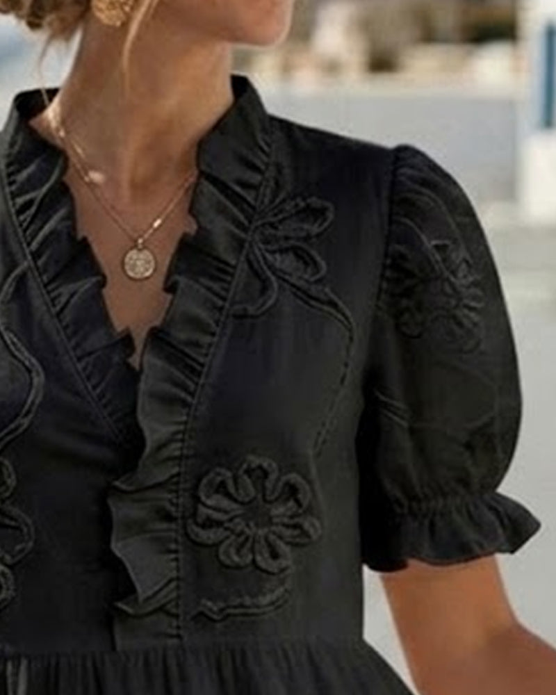 Puff Short Sleeve Floral Dress