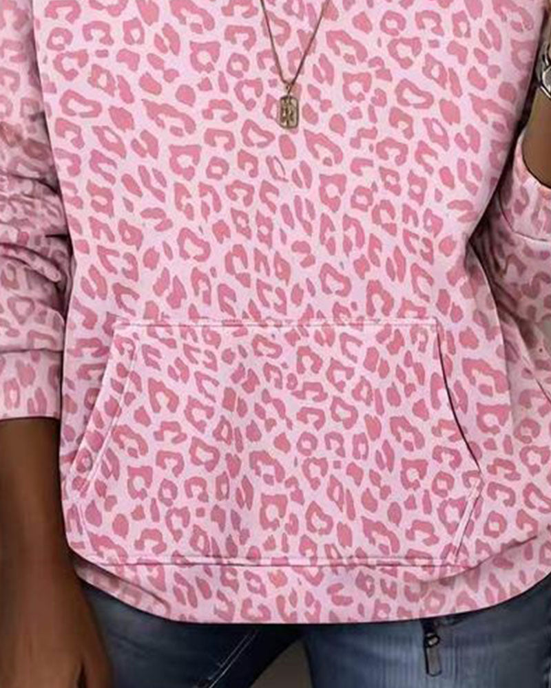 Hooded Leopard Pocket Loose Hoodie
