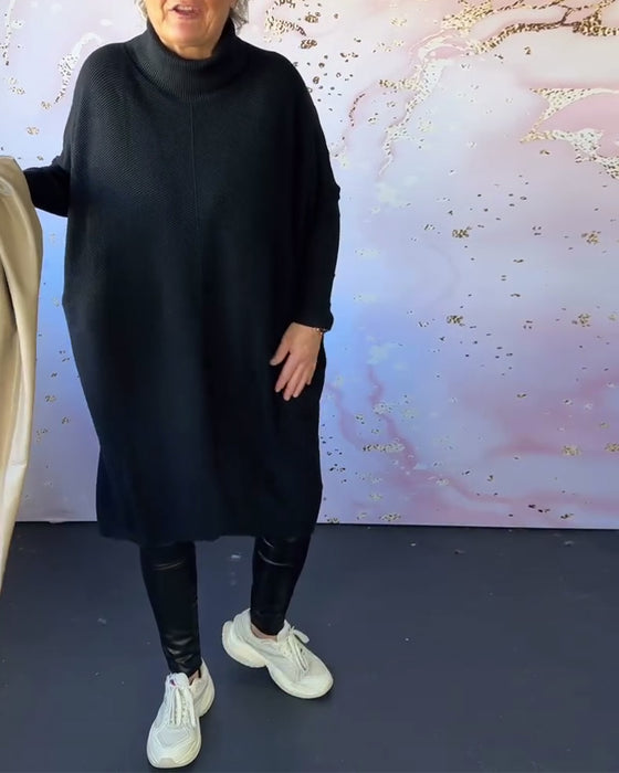 Casual solid color high collar long sleeve pullover