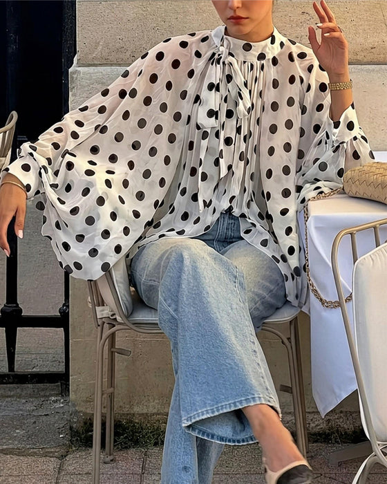 Casual Polka Dot Long Sleeve Blouse