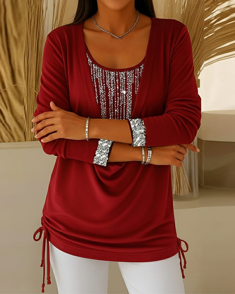 Drop Collar Fine Glitter Fake Two-Piece Top