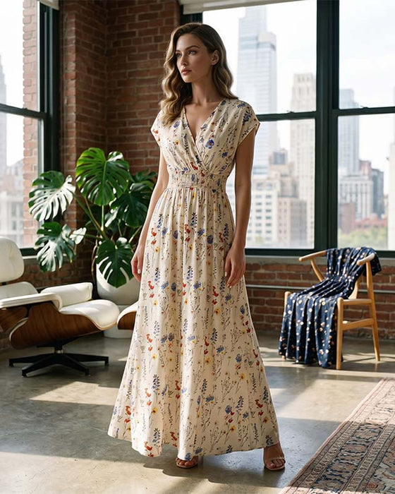 Casual V-Neck Print Maxi Dress