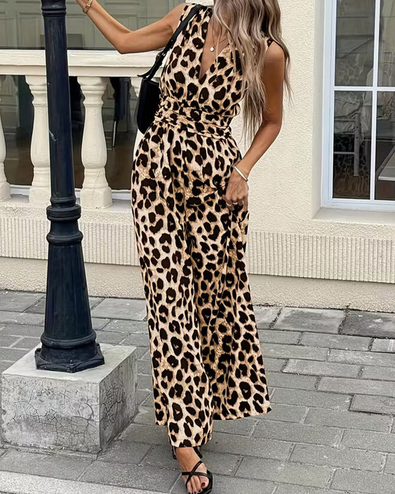 Leopard print sleeveless jumpsuit