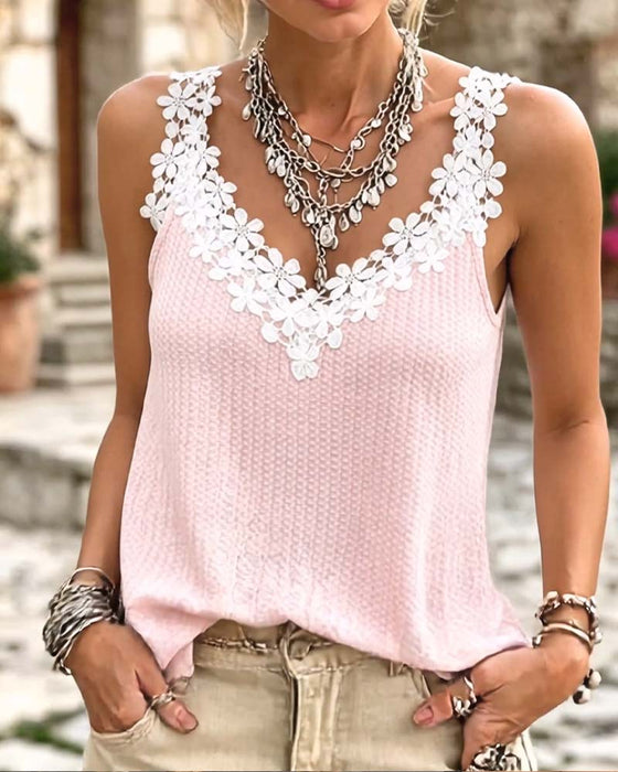Three-Dimensional Lace Strappy Cami Top