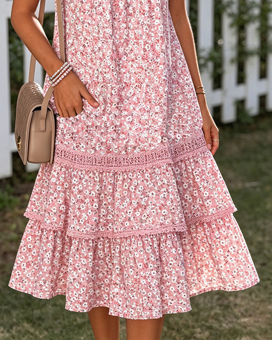 Round Neck Floral Tiered Dress