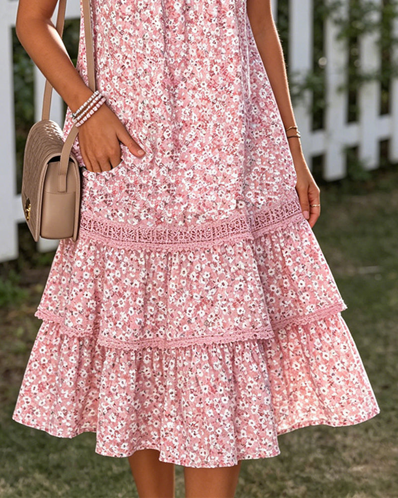 Round Neck Floral Tiered Dress