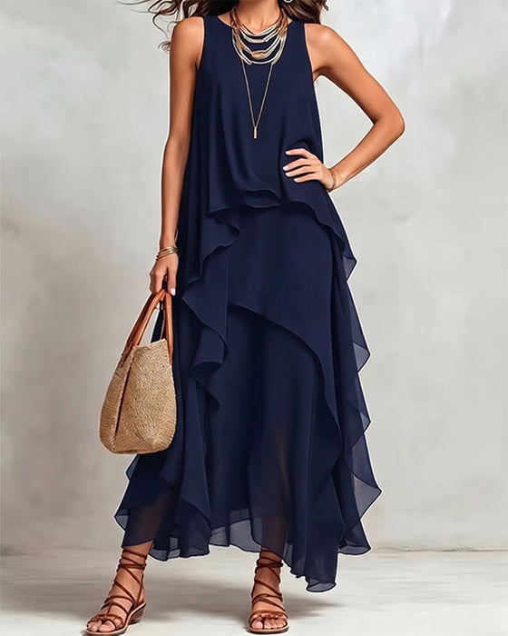 Crew Neck Sleeveless Irregular Dress