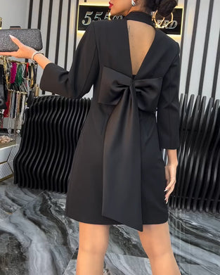 Double Breasted Suit Collar Bow Tie Dress