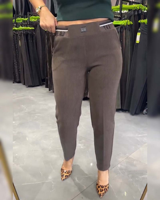 Casual Elastic-Waist Tapered Pants