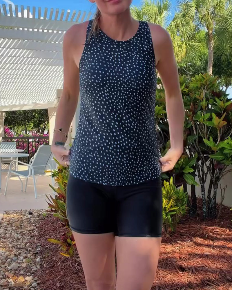 Round Neck Sleeveless Polka Dot Tankini