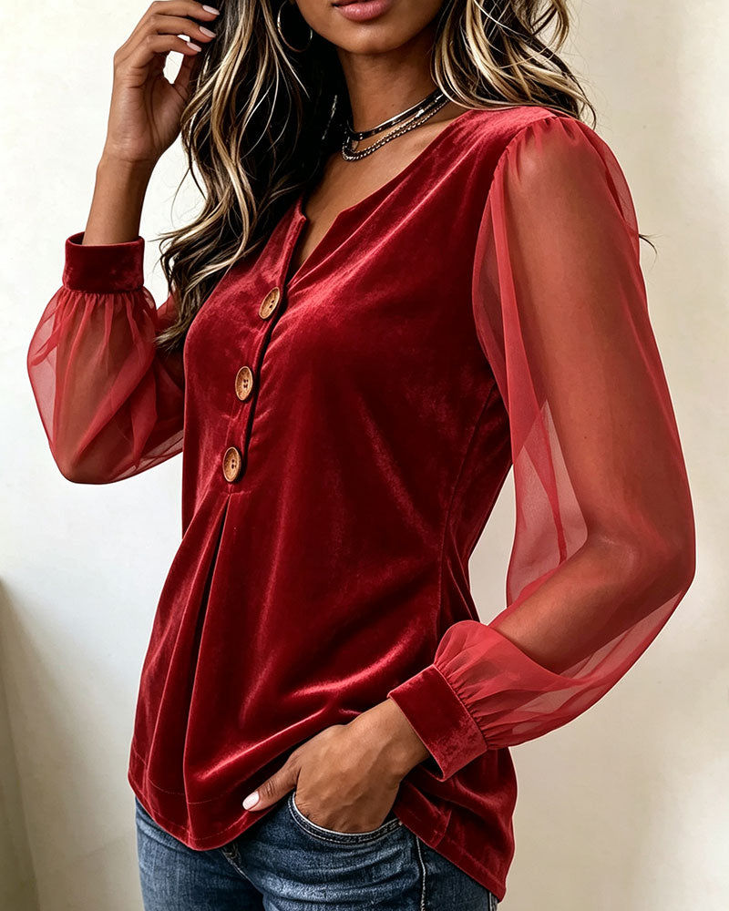 Stylish Small V-Neck Velvet Top