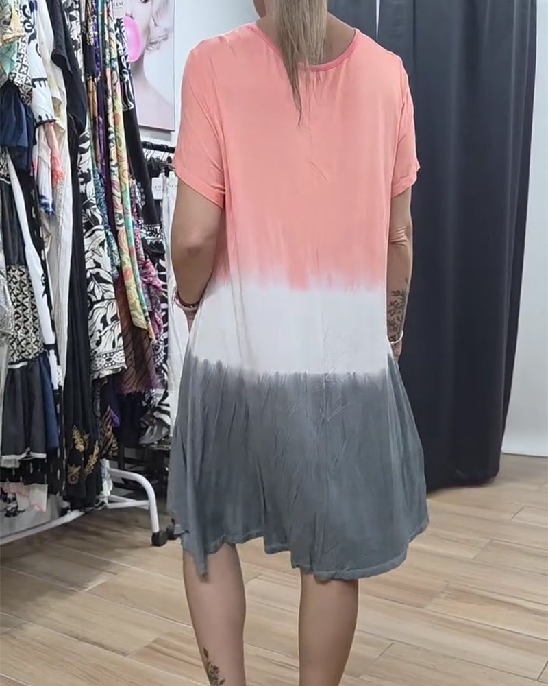 Round Neck Color-Blocked Casual Dress