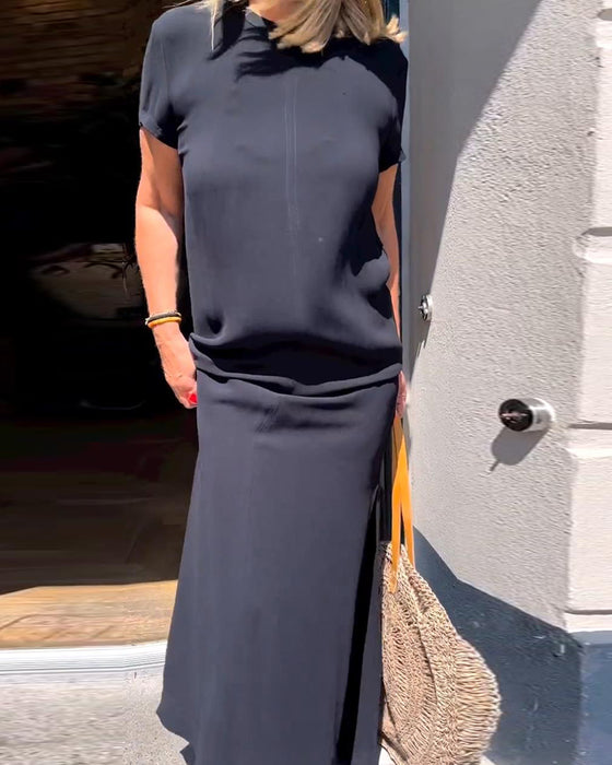 Solid color short sleeve elegant dress