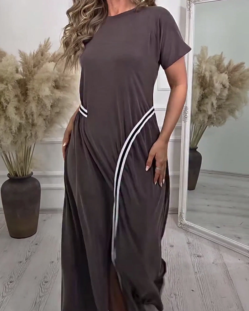 Solid Color Casual Slit Dress