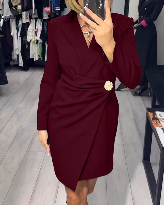 Solid Color Suit Collar Fashion Dress