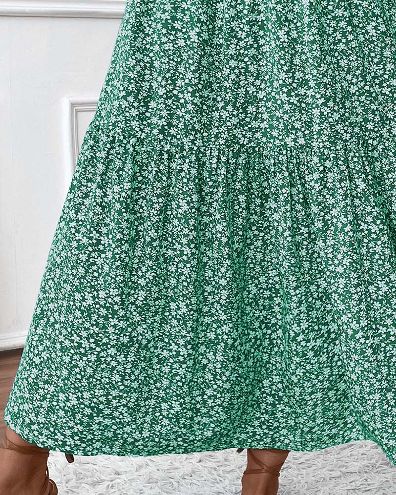 Layered Tiny Flower Print A-Line Long Skirt