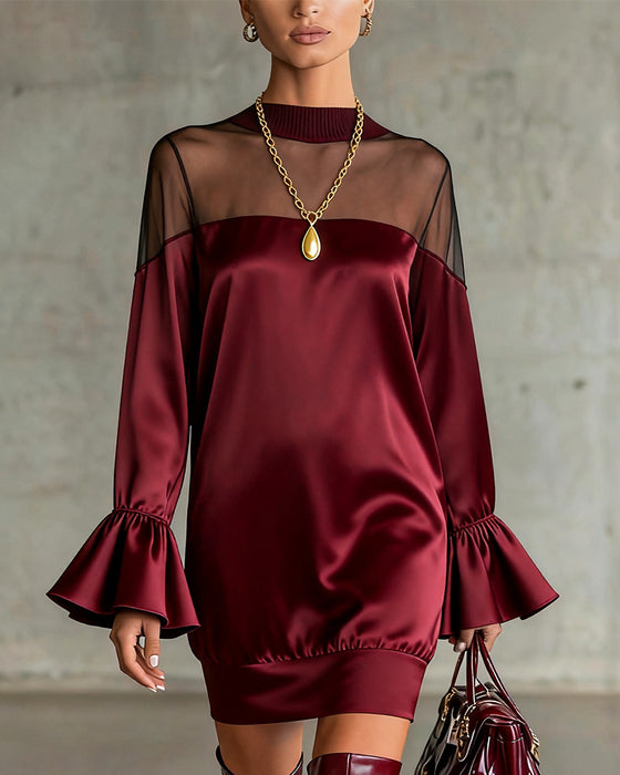 Bell Sleeve Mesh Paneled Dress