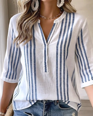 Vertical Stripe Stand Collar Blouse