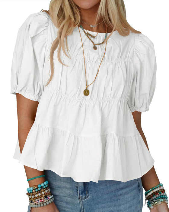 Puff Sleeve Loose Fit Ruffled Blouse