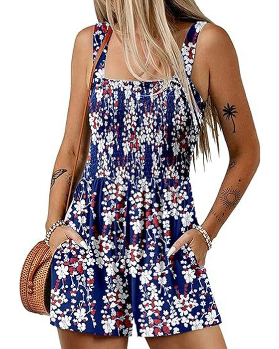 Floral Casual Strappy Shorts Jumpsuit