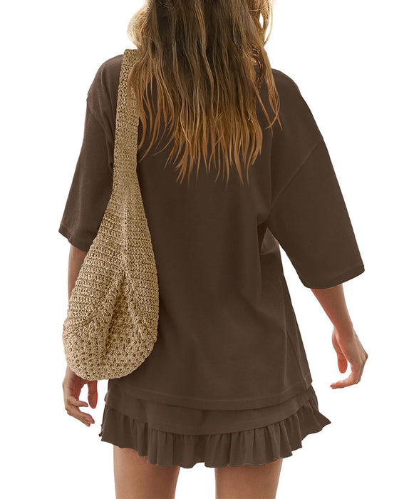 Round Neck Solid Color Two Piece Set