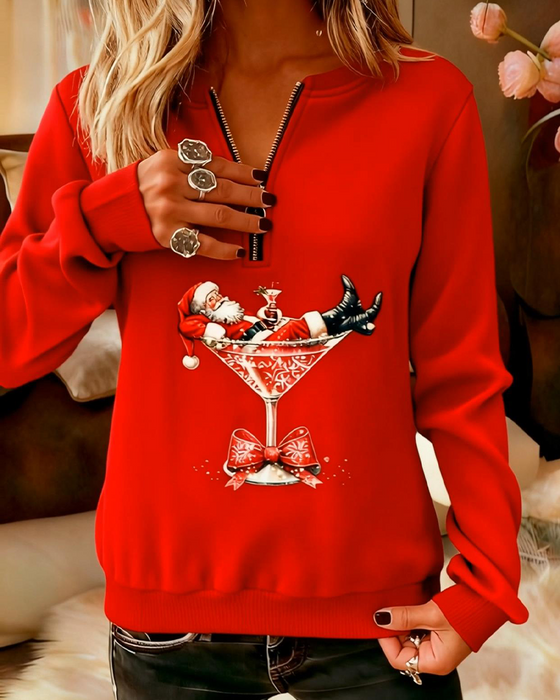 Half-Zip Printed Christmas Sweatshirt