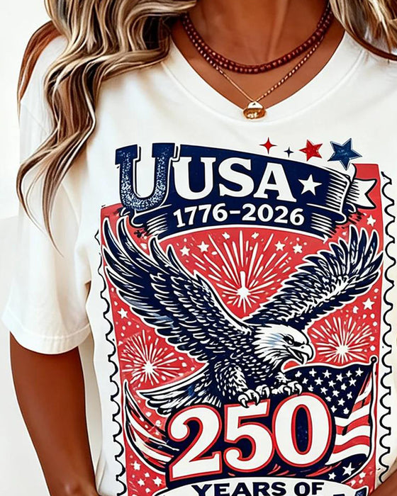 Crew Neck Eagle Print T-Shirt