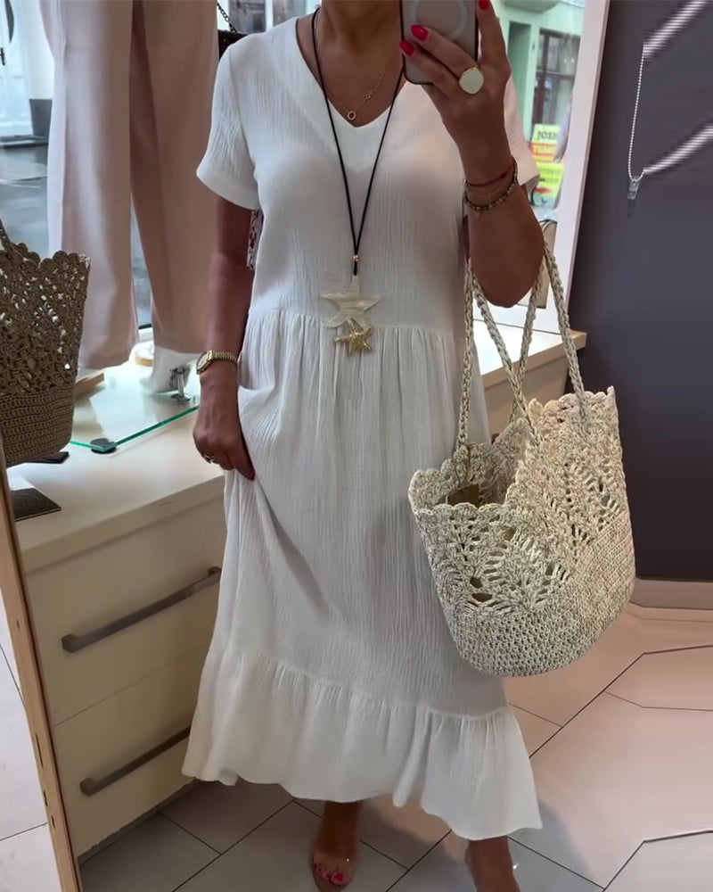 V-Neck Textured Resort Long Dress