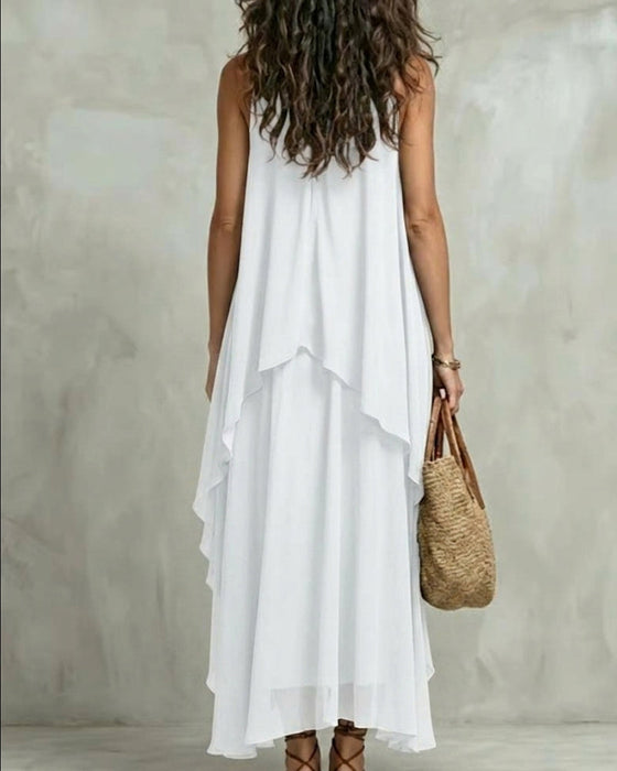 Crew Neck Sleeveless Irregular Dress