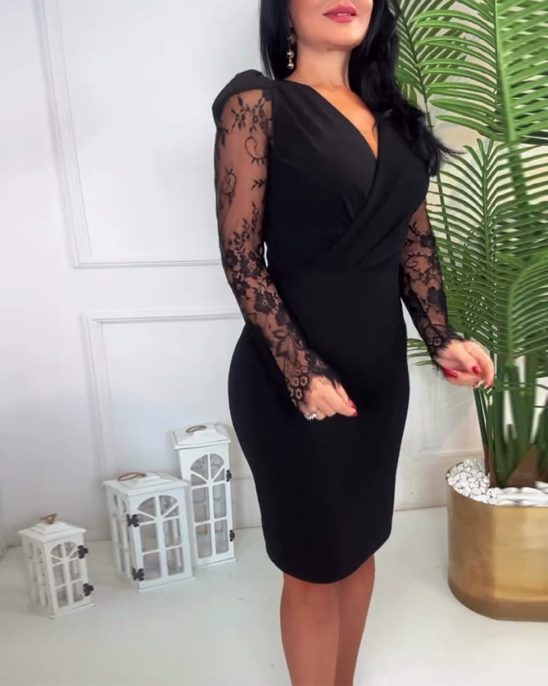 V-neck solid color slim dress