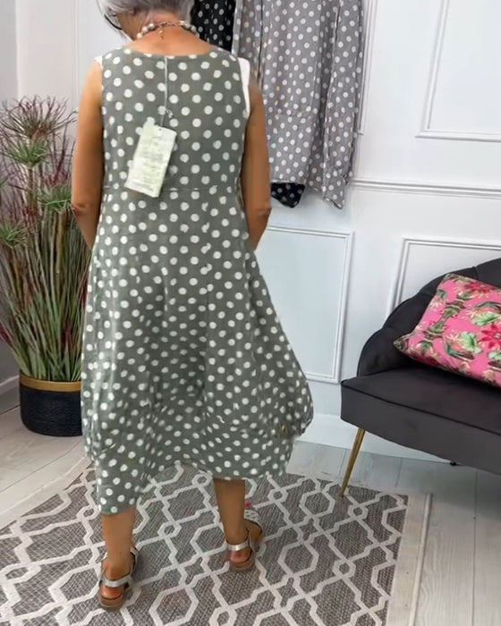 Sleeveless polka dot print casual dress