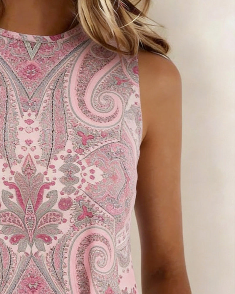 A Printed Crew Neck Tank Top