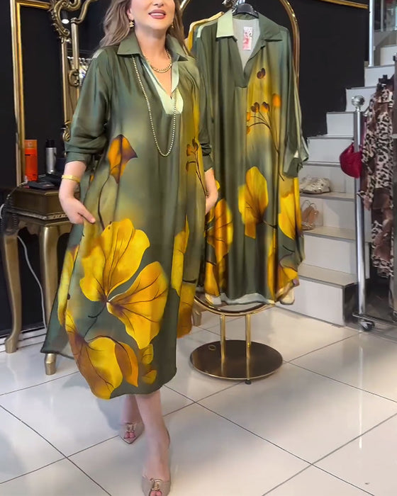 Lapel pocket ombre print dress