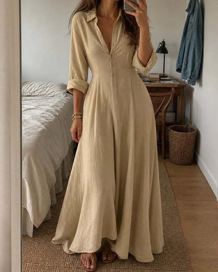 Shirt Collar Full Skirt Fitted Waist Dress