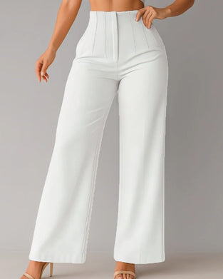 Solid Casual Blazer Wide Leg Pant
