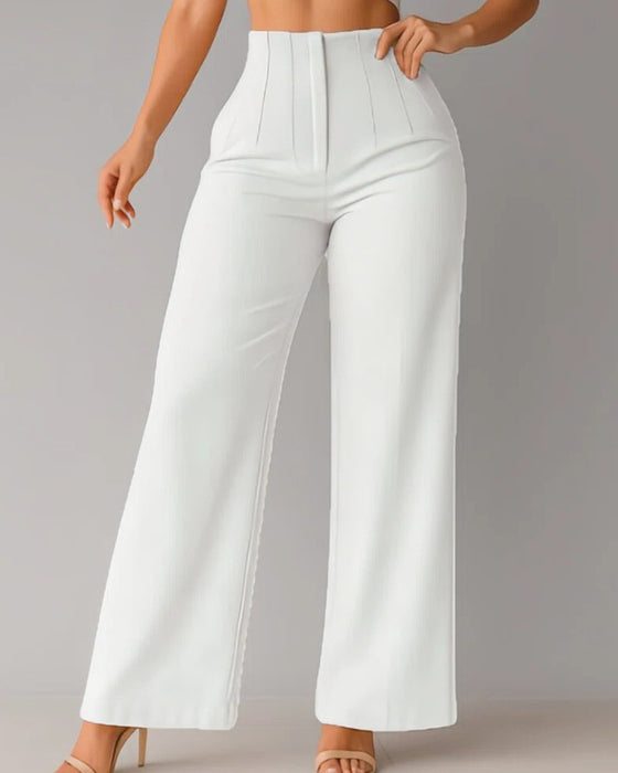 Solid Casual Blazer Wide Leg Pant