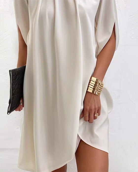 Casual High-Neck Straight Solid-Color Dress