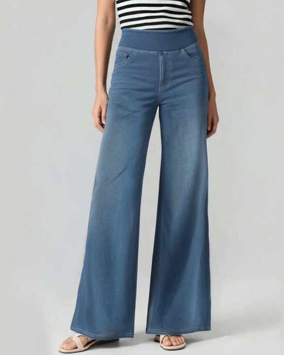 Elastic Waist Denim Wide Leg Pants
