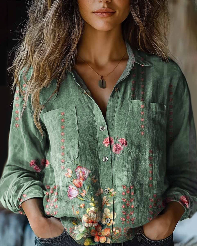 Floral Print Casual Lapel Blouse