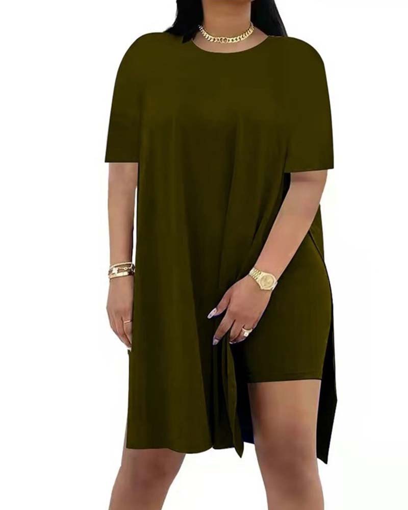 Solid Color Loose Short-Sleeve Pants Set