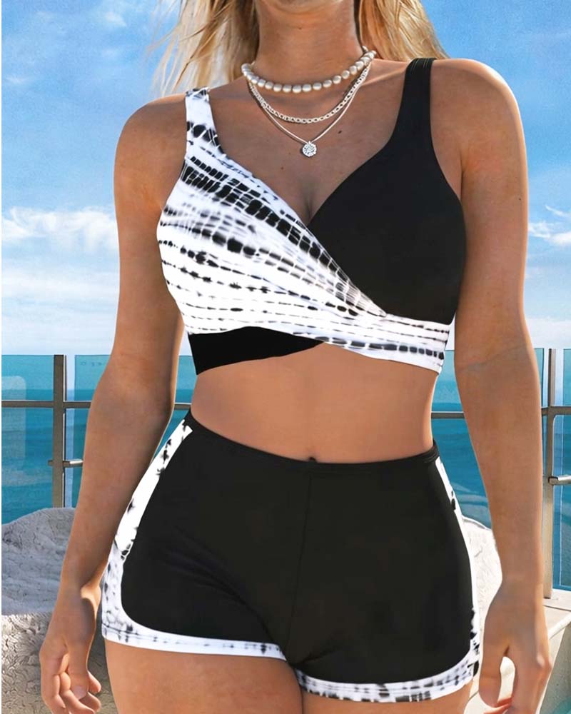 Cross Print Boyshort Bikini