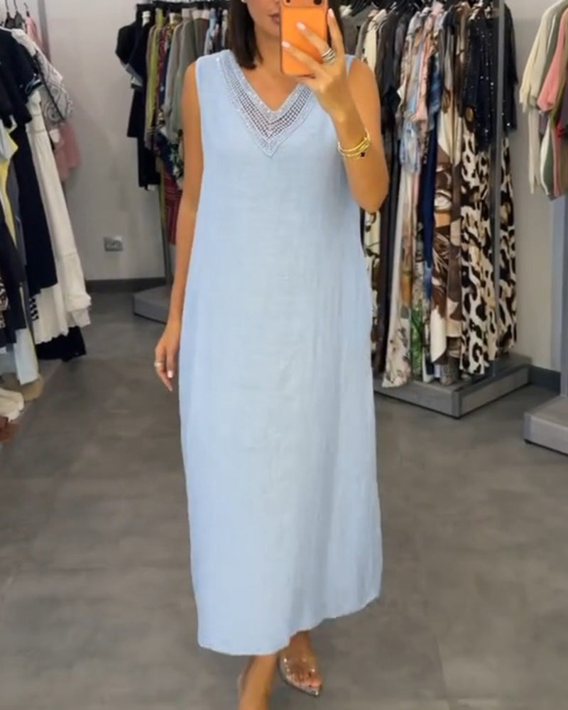 V-Neck Sleeveless Midi Dress