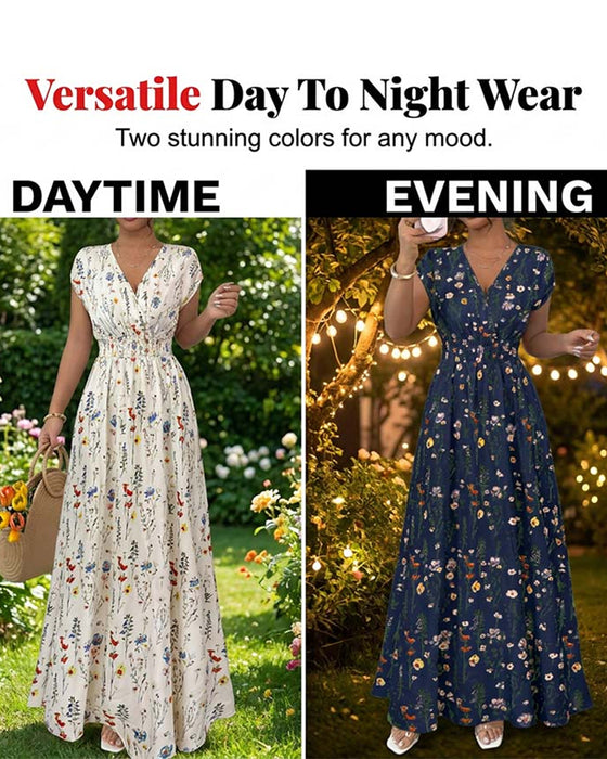 Casual V-Neck Print Maxi Dress