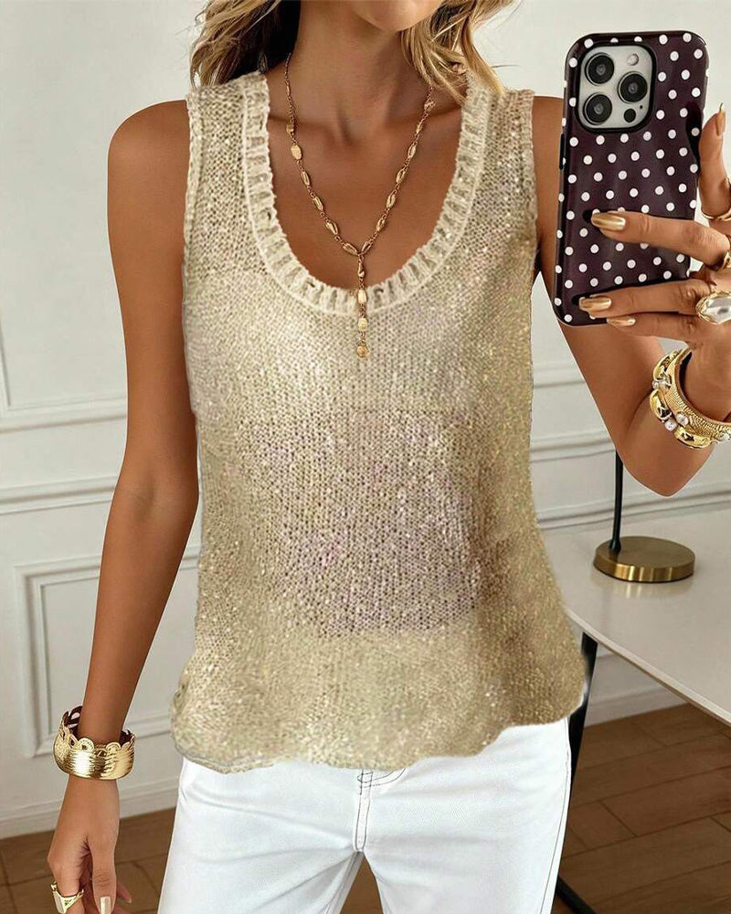 Sequin Sleeveless Scoop Neck Tank Top