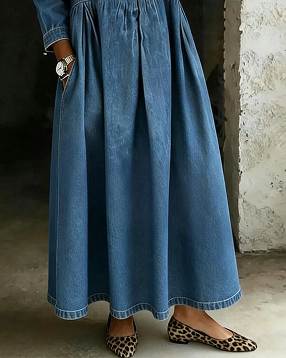 Long Sleeve Lapel Maxi Dress