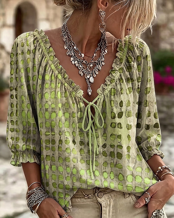 Polka Dot Lace Up Blouse