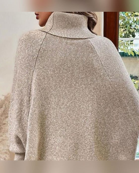Turtleneck Irregular Cable Button Pullover