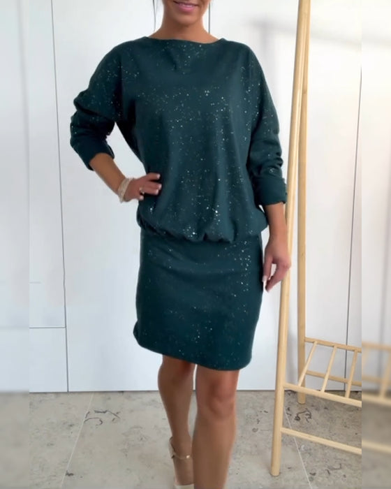 Round Neck Fine Glitter Fashion Dress