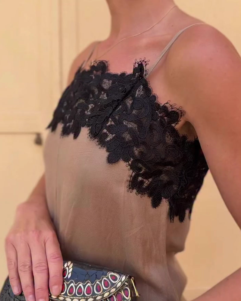 Spaghetti Straps Lace Patchwork Dress